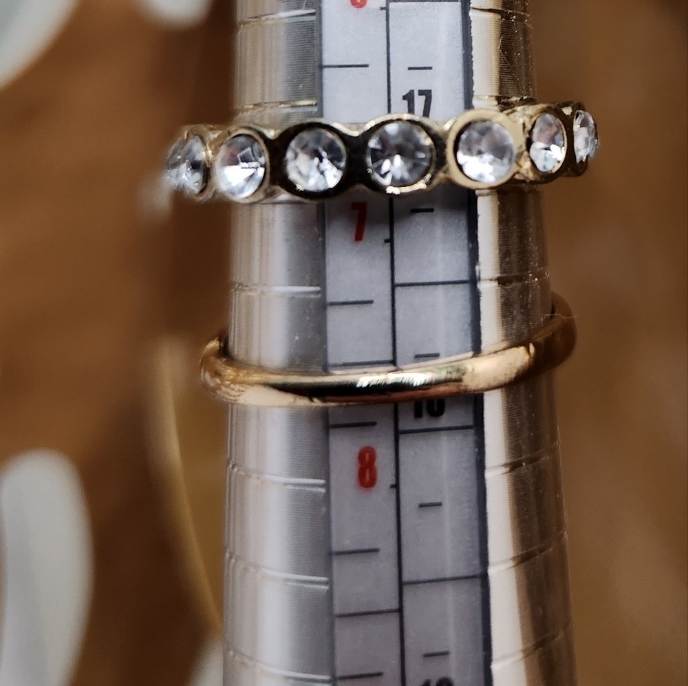 Lot 2 gold‎ tone  costume rings. Peace sign band cz stones 8 infinity band 7 cz - Picture 2 of 6